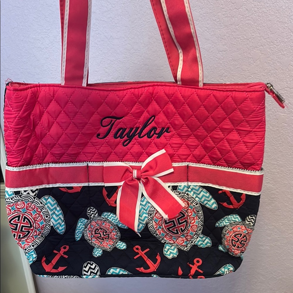 Taylor Pink and Navy Quilted Tote Bag